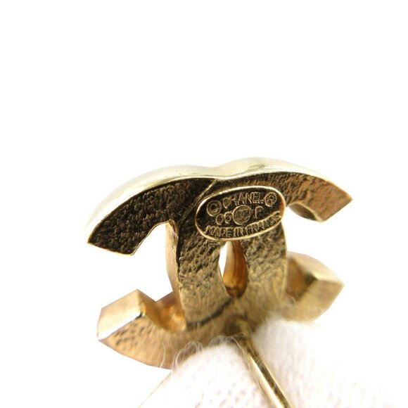 CHANEL White Pearl Logo Earrings
